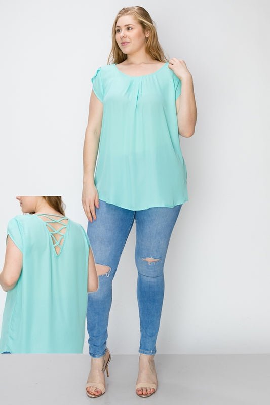 Wool Dobby Plus size women Top Green topaz